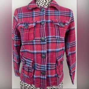 Wrangler Womens Shacket Shirt Jacket Small Red Plaid Cotton Flannel Pockets